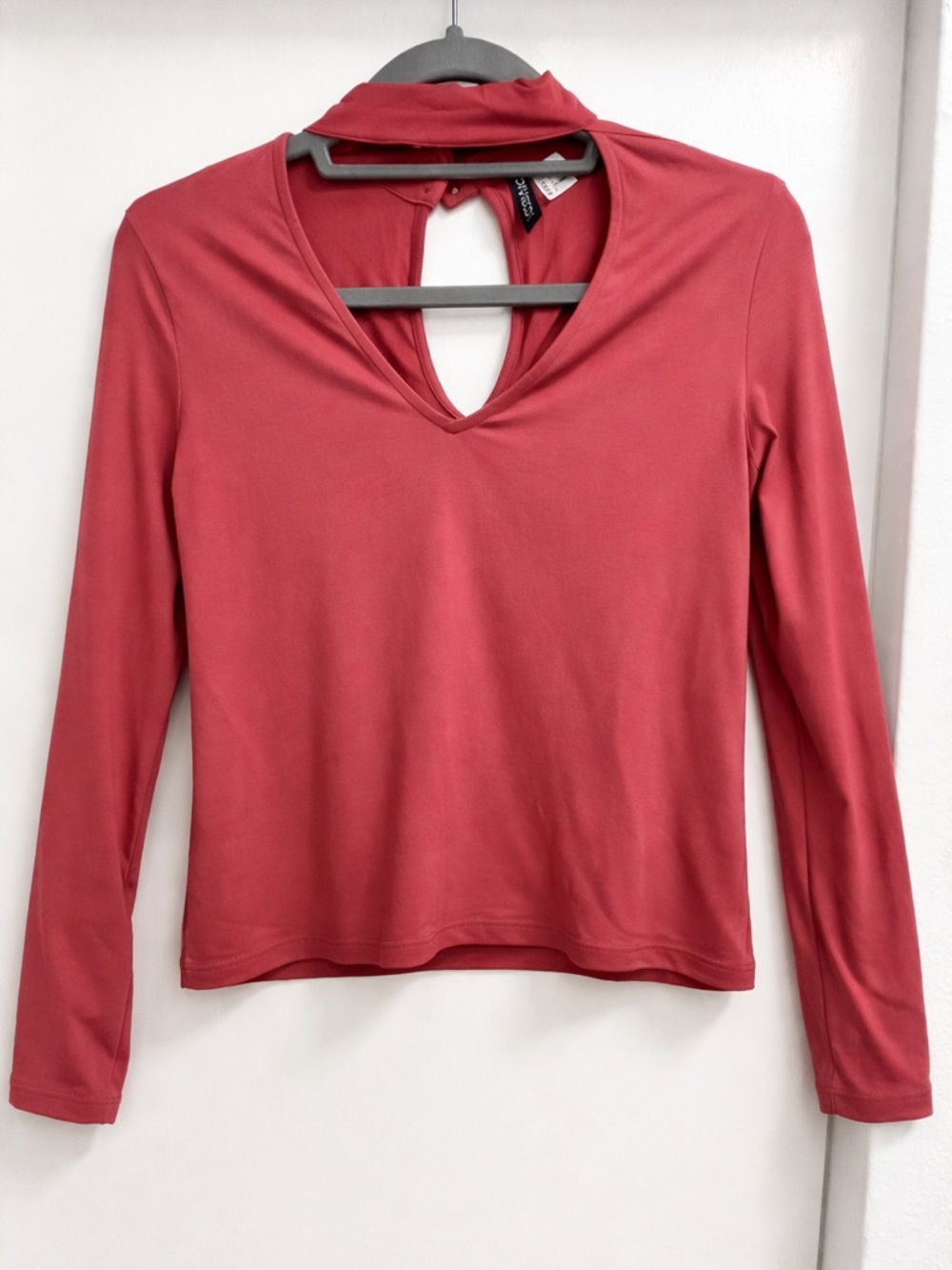 H&M Rose Pink Long Sleeve Top | Size L | Keyhole Neck | Soft Stretch